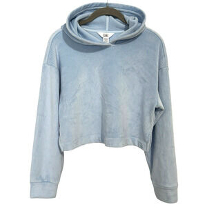 Athleta Girl XL Double Cozy Karma Ribbed Hoodie Cropped Mist Blue Heather Velour
